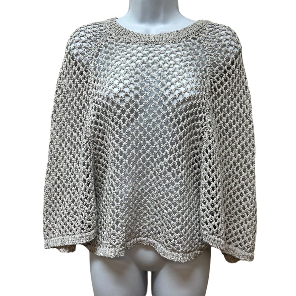 BCBG Maxazria Open Knit Crocheted Grey Sweater Oversized Top XS